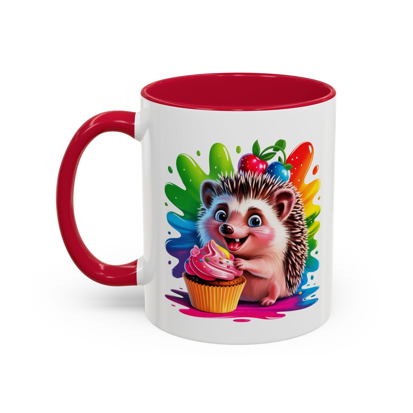 Mug Hérisson Mignon Gourmand – Tasse Animal Cupcake Coloré Kawaii – Cadeau Original Enfant Adulte – Céramique 325ml Noir Bleu Rouge