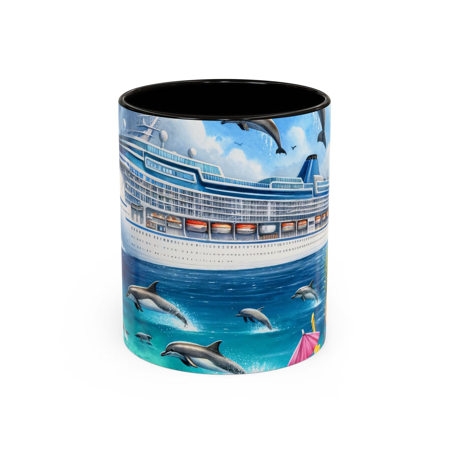 Mug Croisière Tropicale avec Dauphins – Tasse Paquebot de Luxe et Océan Paradisiaque – Cadeau Voyage et Vacances 325ml