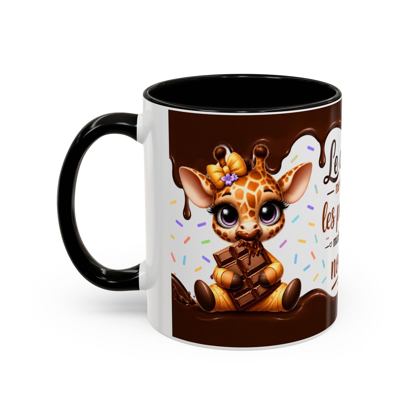 Tasse Le Chocolat Ne Résout Pas Les Problèmes Mais Une Pomme Non Plus – Mug Humour Chocolat Girafe – Cadeau Original Femme 325ml
