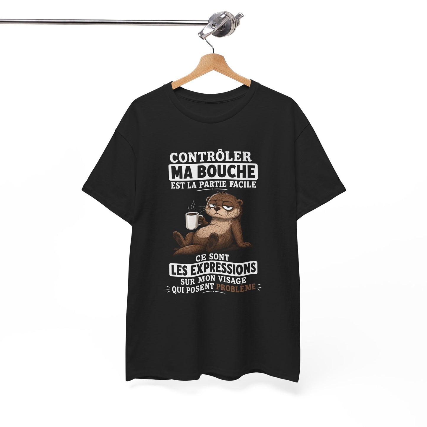 T-Shirt Humour Homme et Femme – Loutre Café Expression Visage – Cadeau Drôle Caractère Sarcastique – Idée Cadeau Original