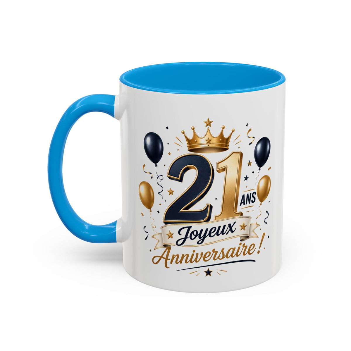 Mug Joyeux 21 Ans – Tasse Anniversaire 21 Ans – Cadeau Original pour Femme Homme – Idée Cadeau 21e Anniversaire Noir Bleu Rouge