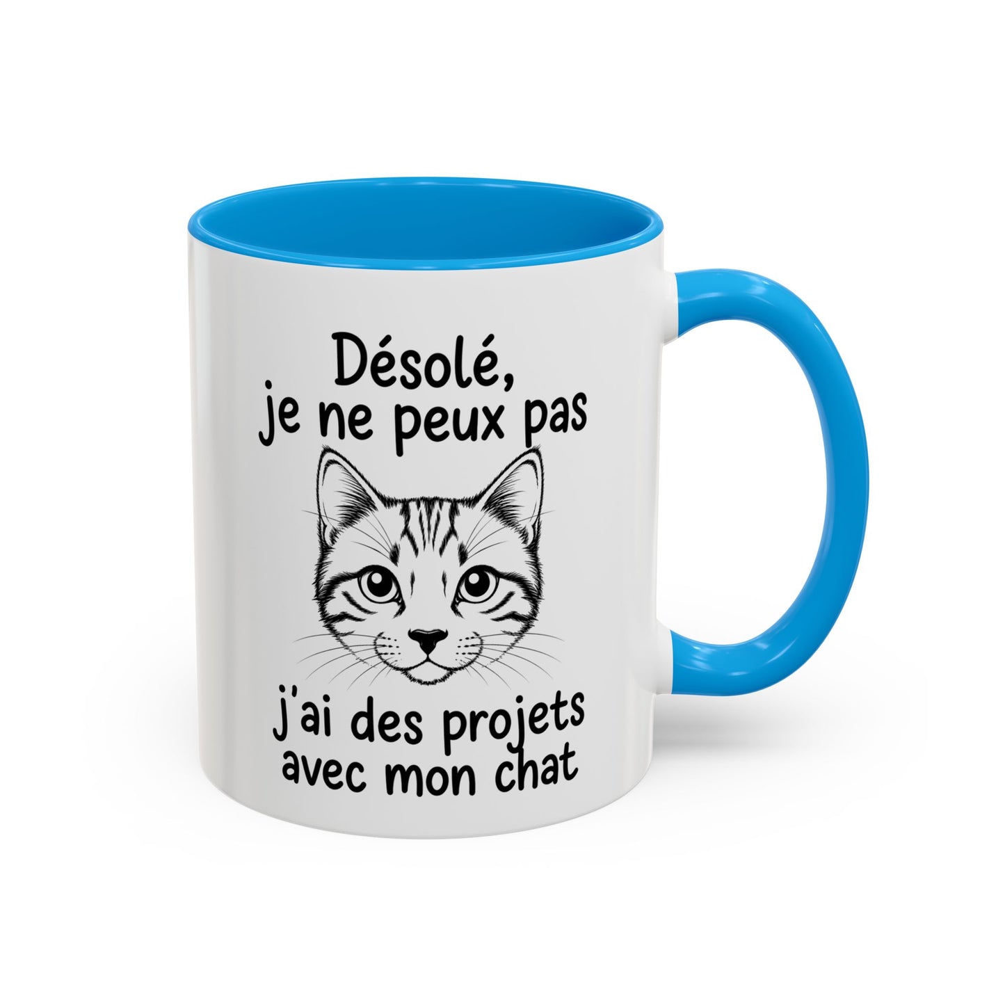 Tasse Chat Homme et Femme – Désolé je ne peux pas j'ai des Projets avec mon Chat – Mug Humour  – Cadeau Original pour Amoureux des Chats – 325 ml