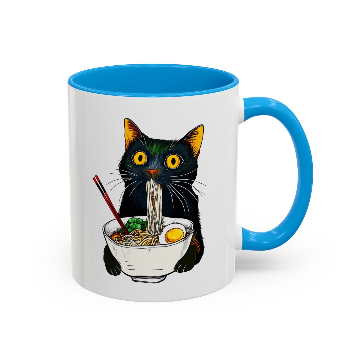 Mug Chat Humour – Tasse Chat Noir Ramen Nouilles Japonaises – Cadeau Original Amoureux des Chats Homme et Femme Noir Bleu Rouge