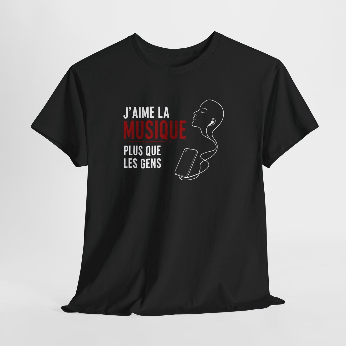 T-Shirt J’Aime La Musique Plus Que Les Gens Homme Femme – Tee Shirt Humour Musique – Cadeau Fan Musique Noir Blanc Gris