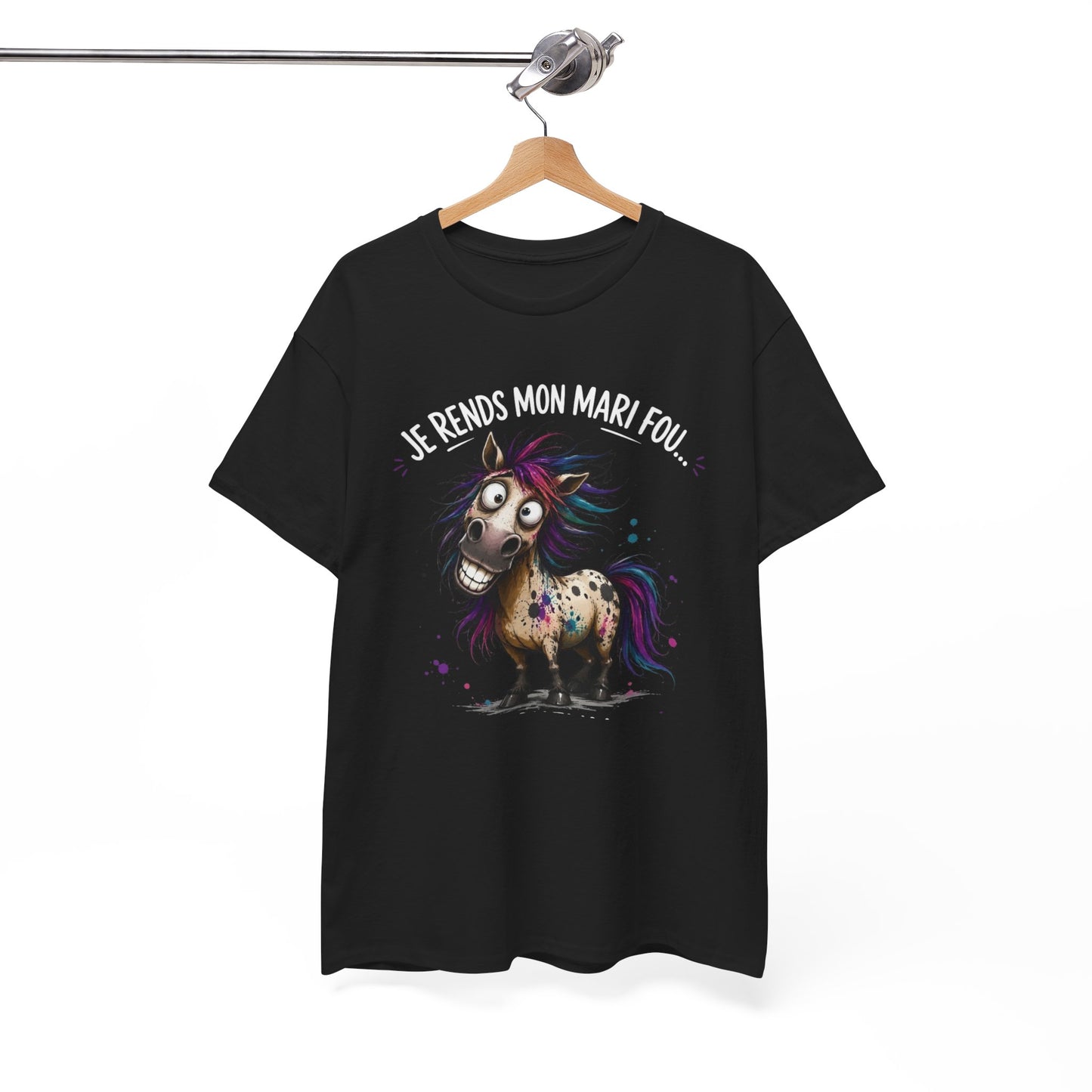 Tee-Shirt Je Rends Mon Mari Fou – Cadeau Femme Mariée Humour Couple – Cheval Drôle Délirant – Idée Cadeau Épouse