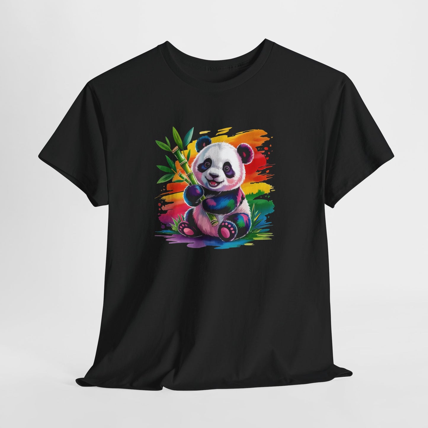 T-Shirt Panda Mignon avec Bambou – Tee Shirt Animal Coloré Aquarelle – Cadeau Kawaii Nature Noir Blanc Gris