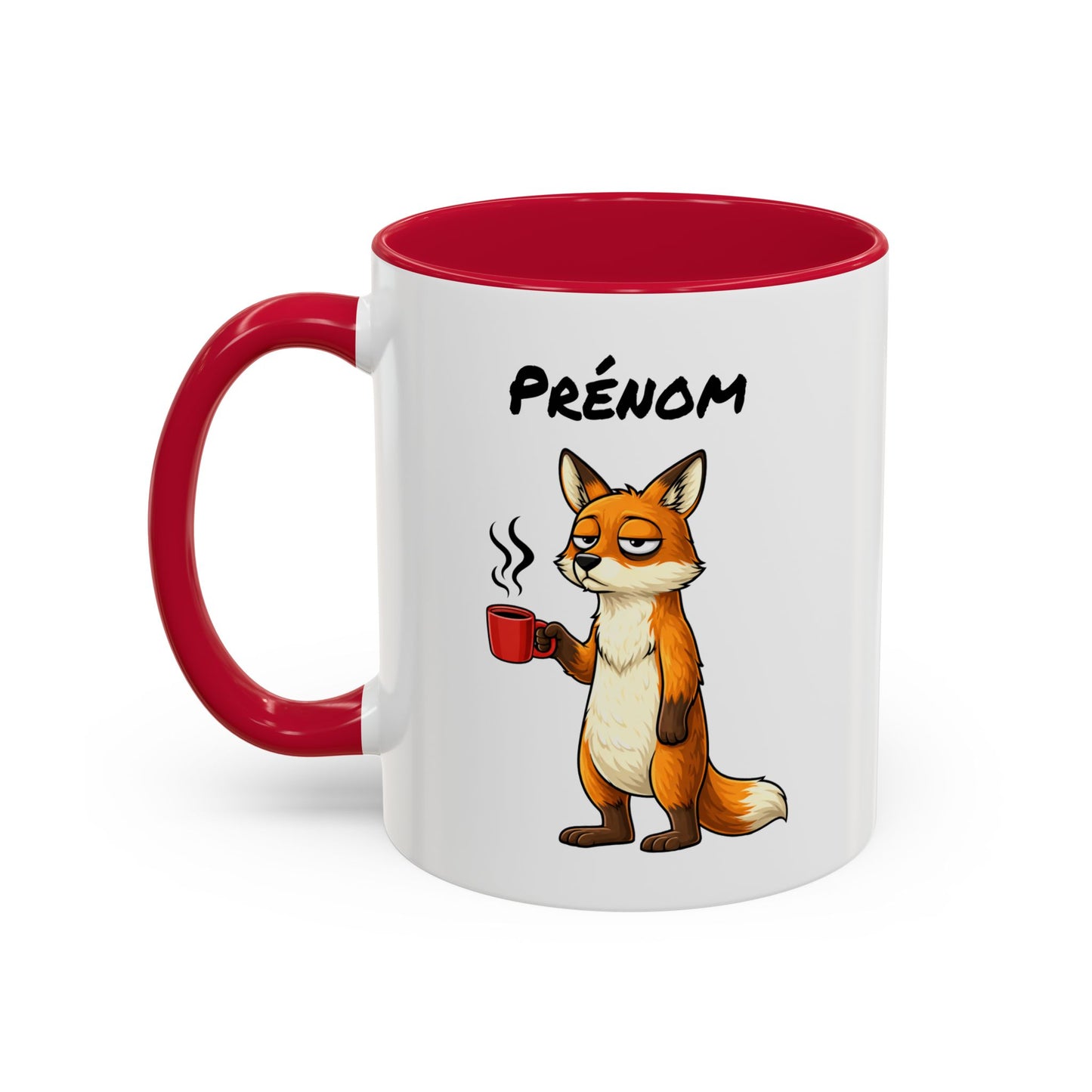 Tasse Renard Fatigué avec Café – Mug Humour Matin Difficile – Illustration Animal Mignon
