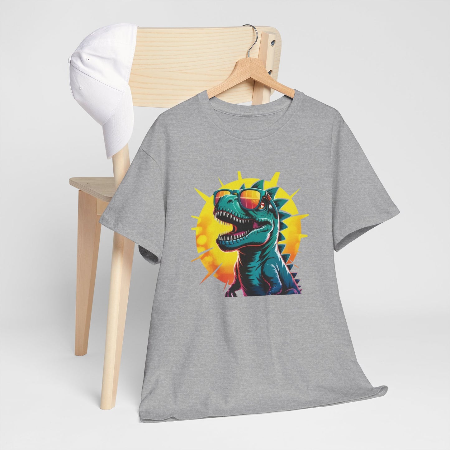T-Shirt Dinosaure Lunettes Soleil – Tee Shirt T-Rex Vintage Sunset – Cadeau Fun Original Noir Blanc Gris