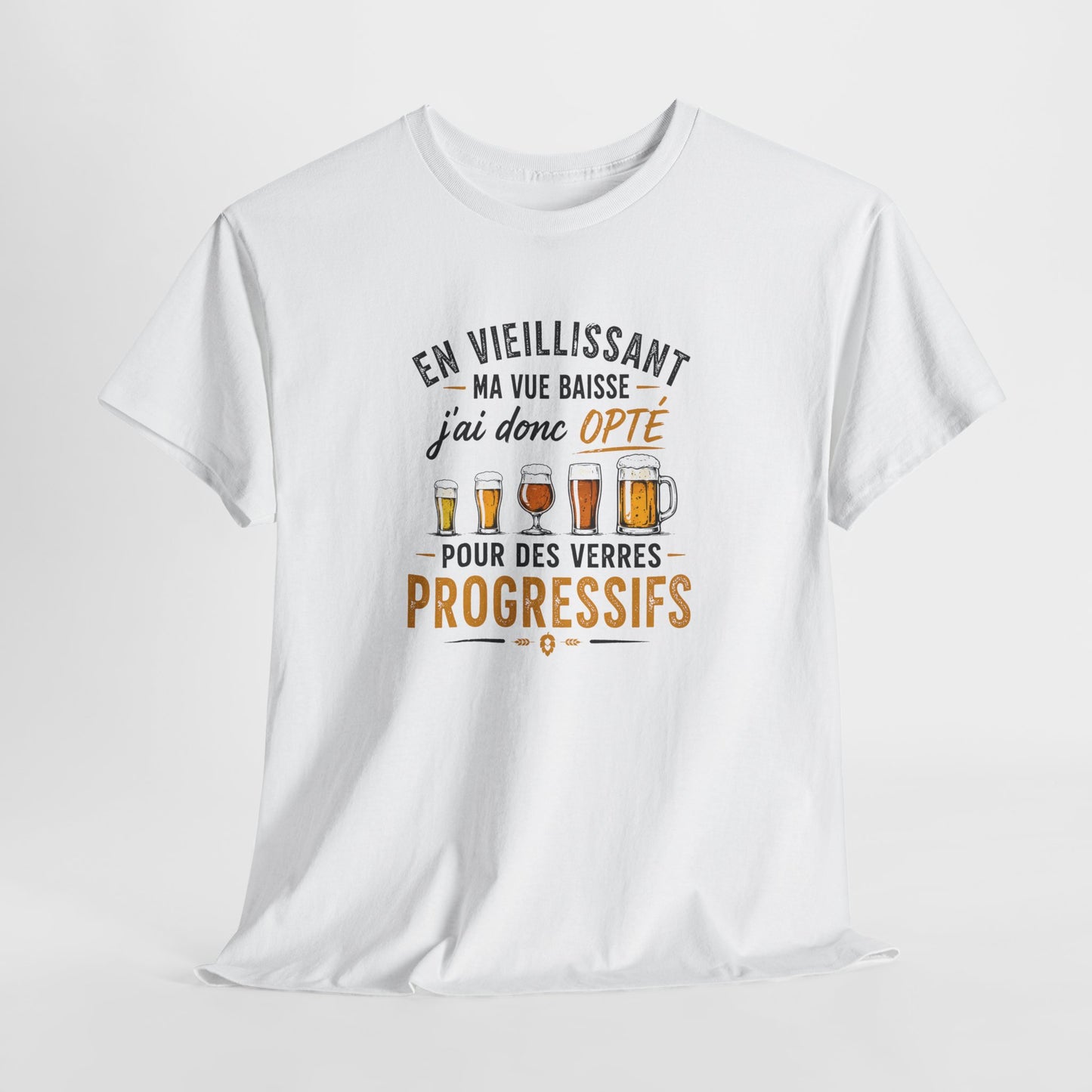 T-Shirt Humour Bière Verres Progressifs – Tee Shirt Drôle Apéro Alcool Citation Amusante Adulte – Cadeau Ami Amateur Bière Noir Blanc Gris