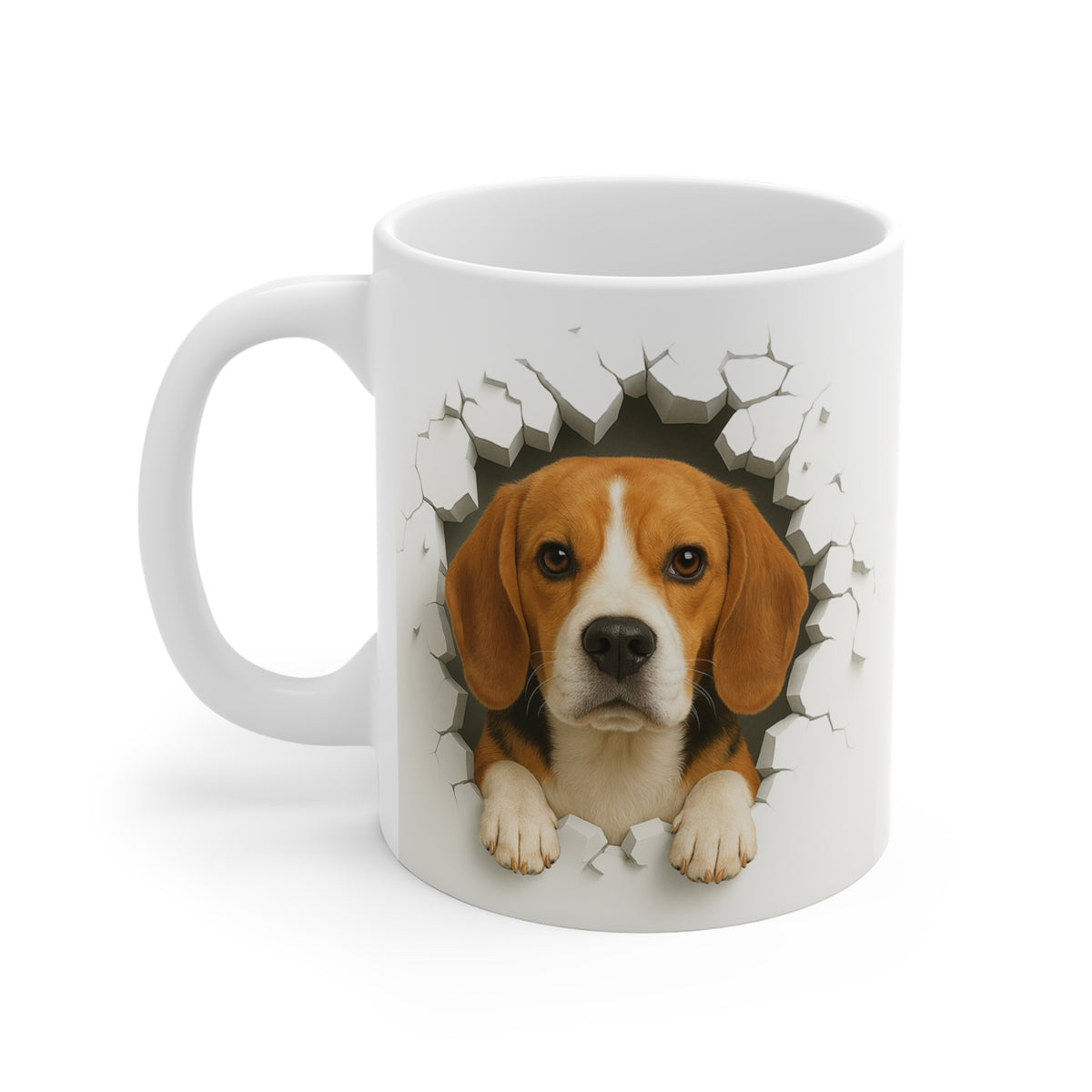 Mug Beagle Effet Mur Cassé – Tasse Chien 3D Trompe-l’œil – Cadeau Original Amoureux du Beagle