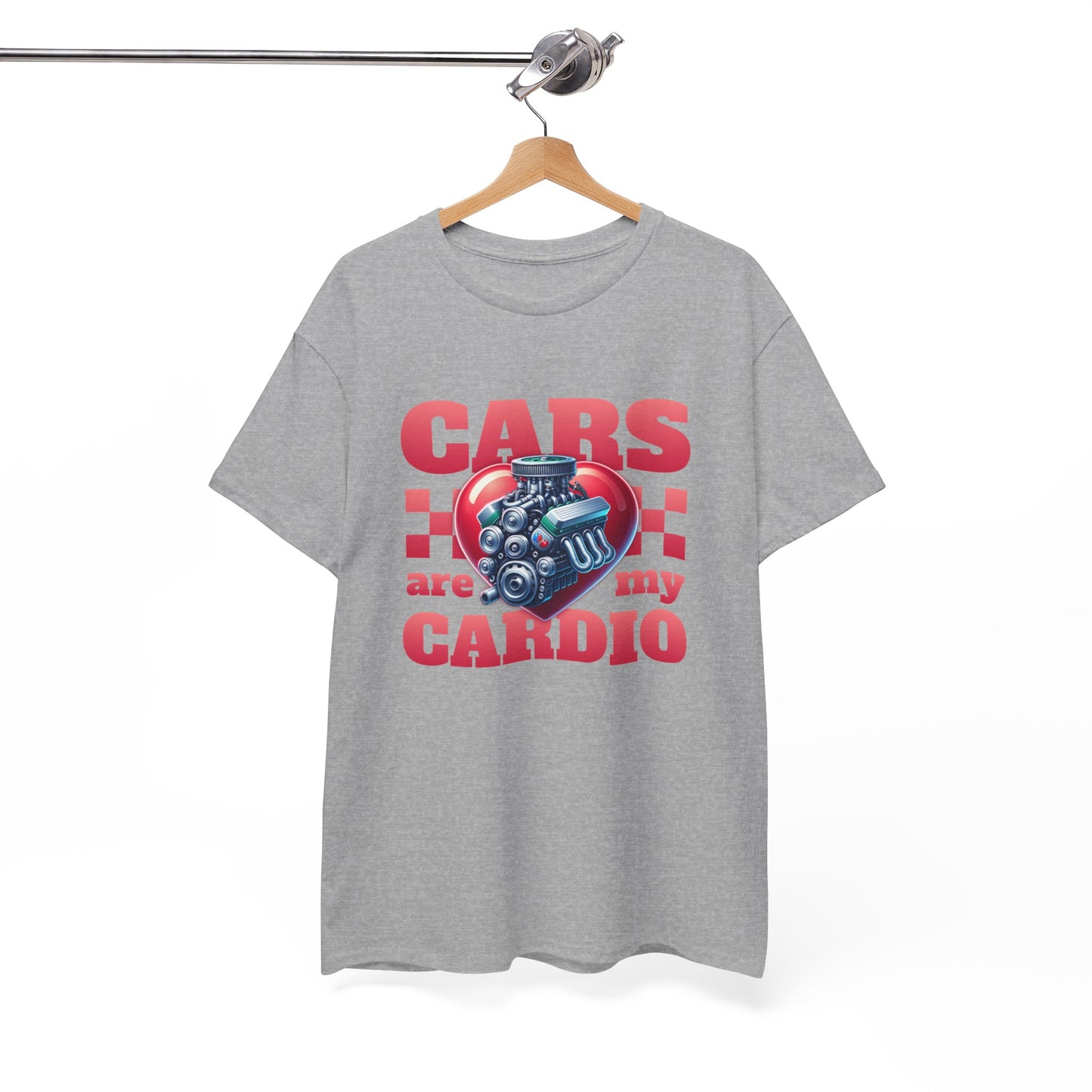 T-Shirt Cars Are My Cardio Homme Femme – Tee Shirt Moteur Cœur Voiture – Cadeau Passion Auto Mécanique Noir Blanc Gris