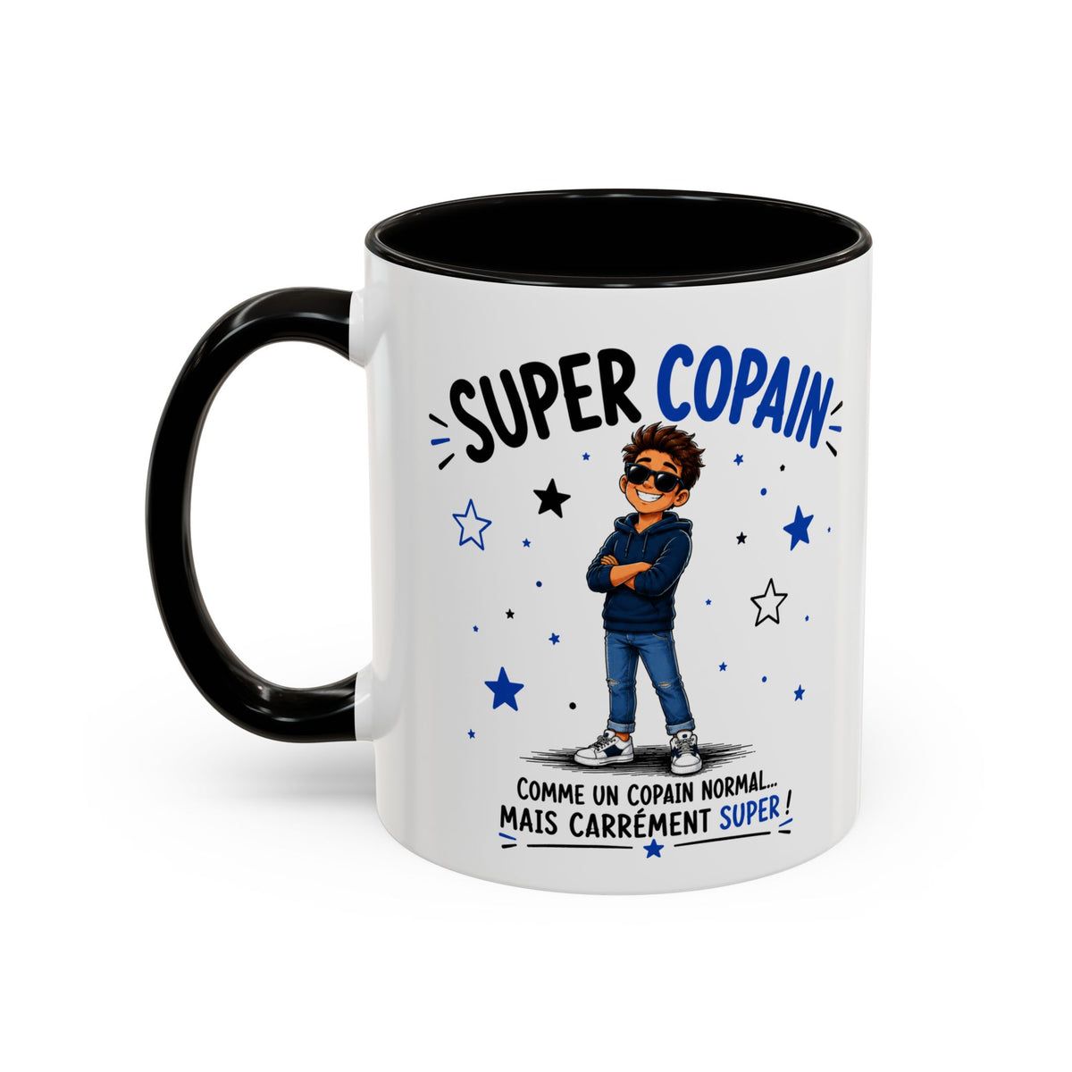 Mug Super Copain – Tasse Cadeau Originale pour un Ami – Idée Cadeau Anniversaire Noël Homme noir bleu rouge