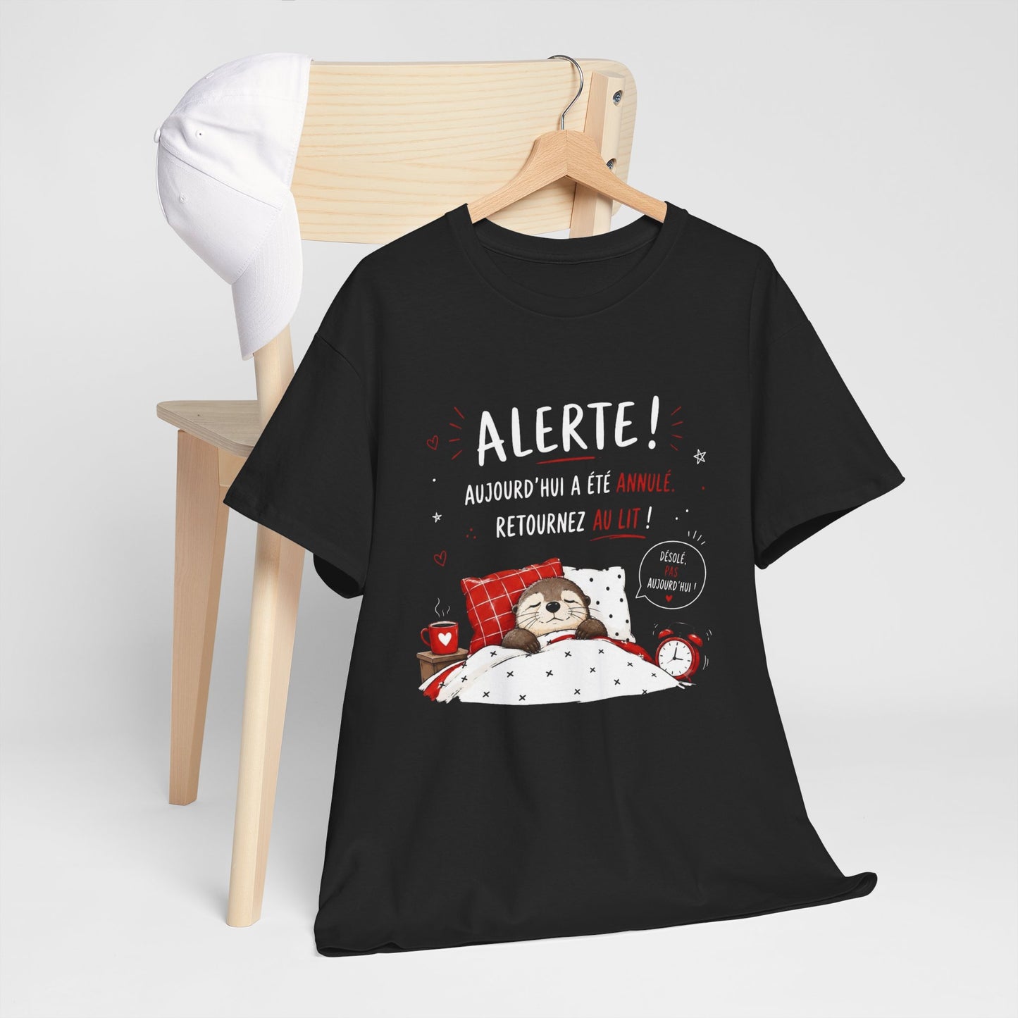 Tee-Shirt Alerte Aujourd'hui a été Annulé Retournez au Lit – Cadeau Humour Loutre Dormir Homme Femme