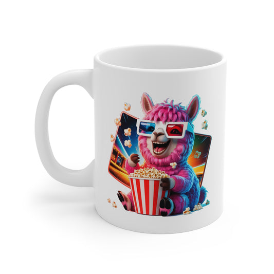 Mug Lama Kawaii avec Popcorn et Lunettes 3D – Tasse Alpaga Cute Cinéma et Film – Design Animal Drôle et Coloré – Cadeau Original pour Fans de Cinéma, Enfants et Amoureux des Lamas – Céramique 325ml...