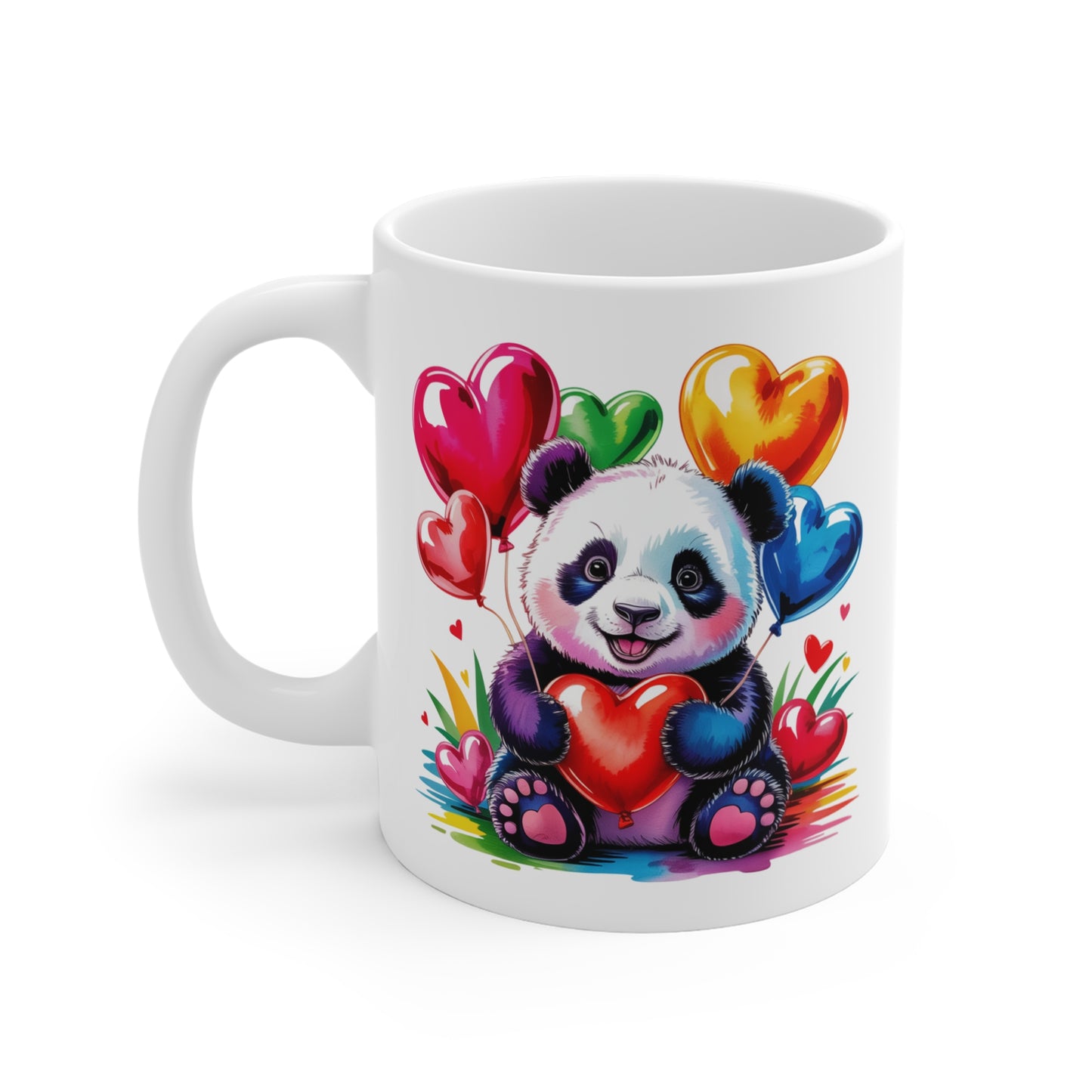 Tasse Panda Mignon avec Ballons Cœur – Mug Kawaii Love et Arc-en-Ciel – Design Cute et Romantique – Cadeau Original Femme, Enfant et Saint-Valentin – Céramique 325ml