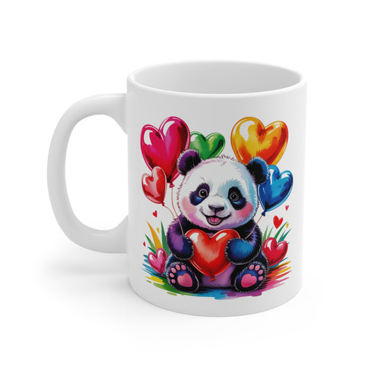Tasse Panda Mignon avec Ballons Cœur – Mug Kawaii Love et Arc-en-Ciel – Design Cute et Romantique – Cadeau Original Femme, Enfant et Saint-Valentin – Céramique 325ml
