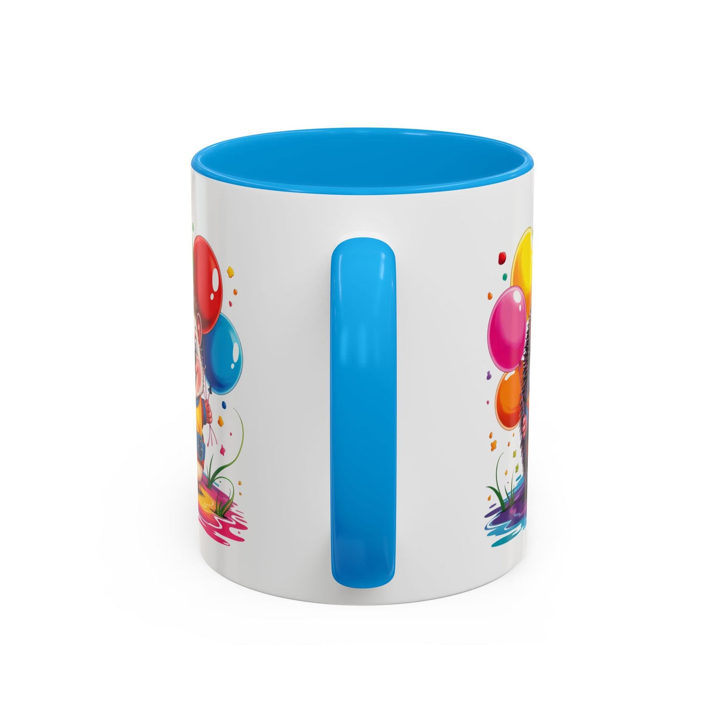 Mug Hérisson Kawaii avec Ballons Multicolores – Tasse Mignonne Cadeau Original Anniversaire et Fête – Céramique 325ml