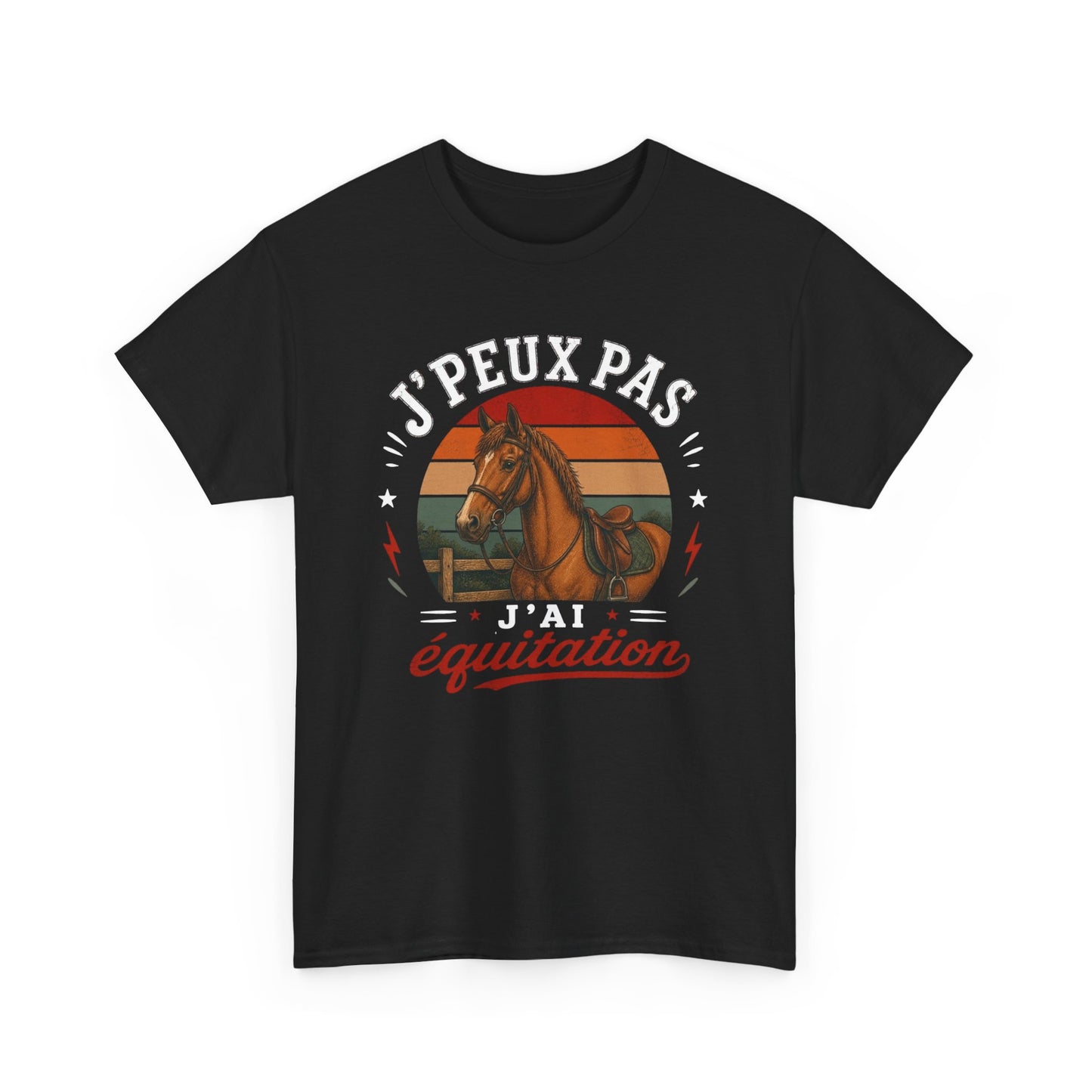 T-Shirt J’Peux Pas J’Ai Équitation – Tee Shirt Cavalier Cheval Vintage – Cadeau Passion Équestre Centre Équestre Homme Femme