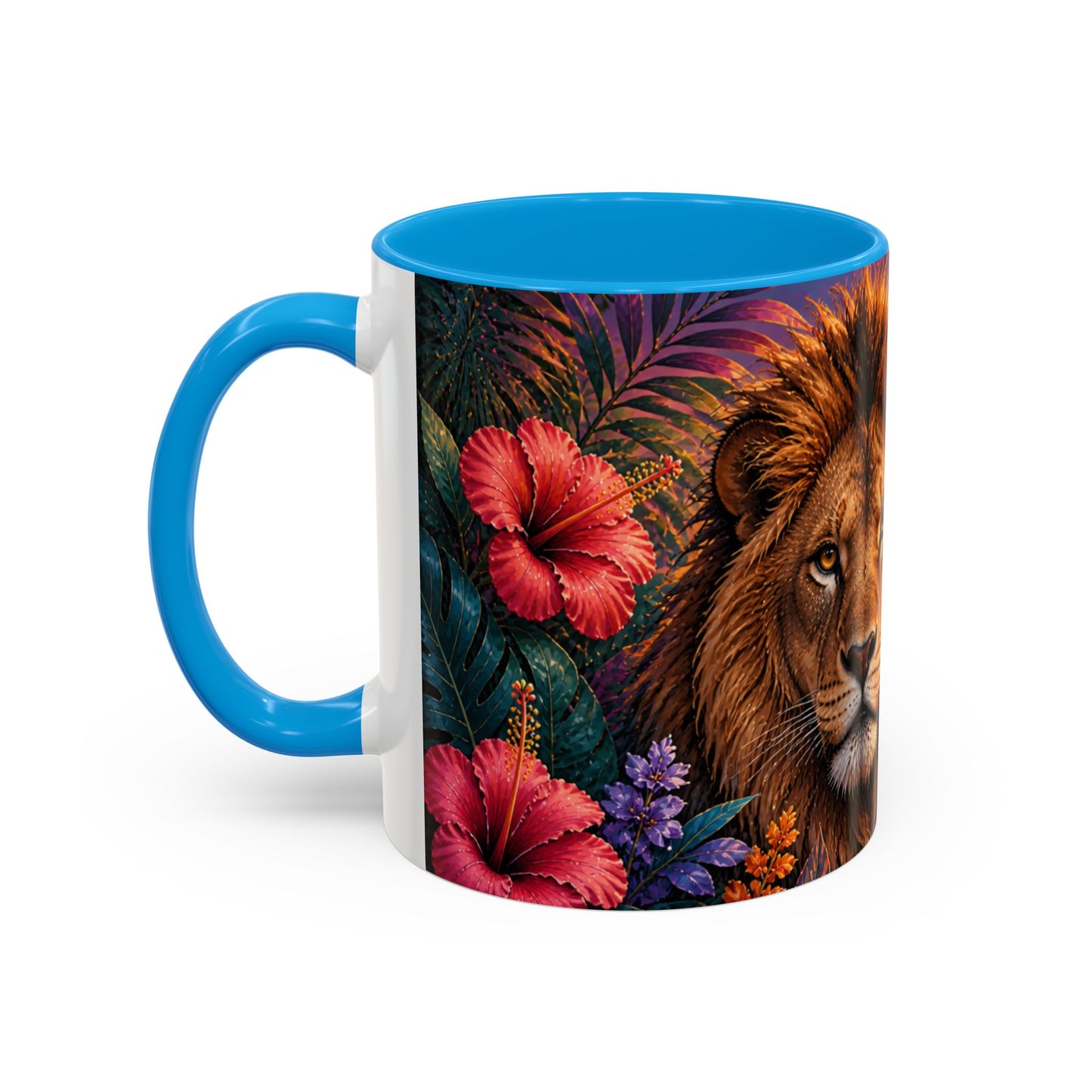 Tasse Lion Tropical – Mug Safari avec Lion Majestueux, Fleurs Exotiques et Couché de Soleil Africain – Design Jungle 325ml