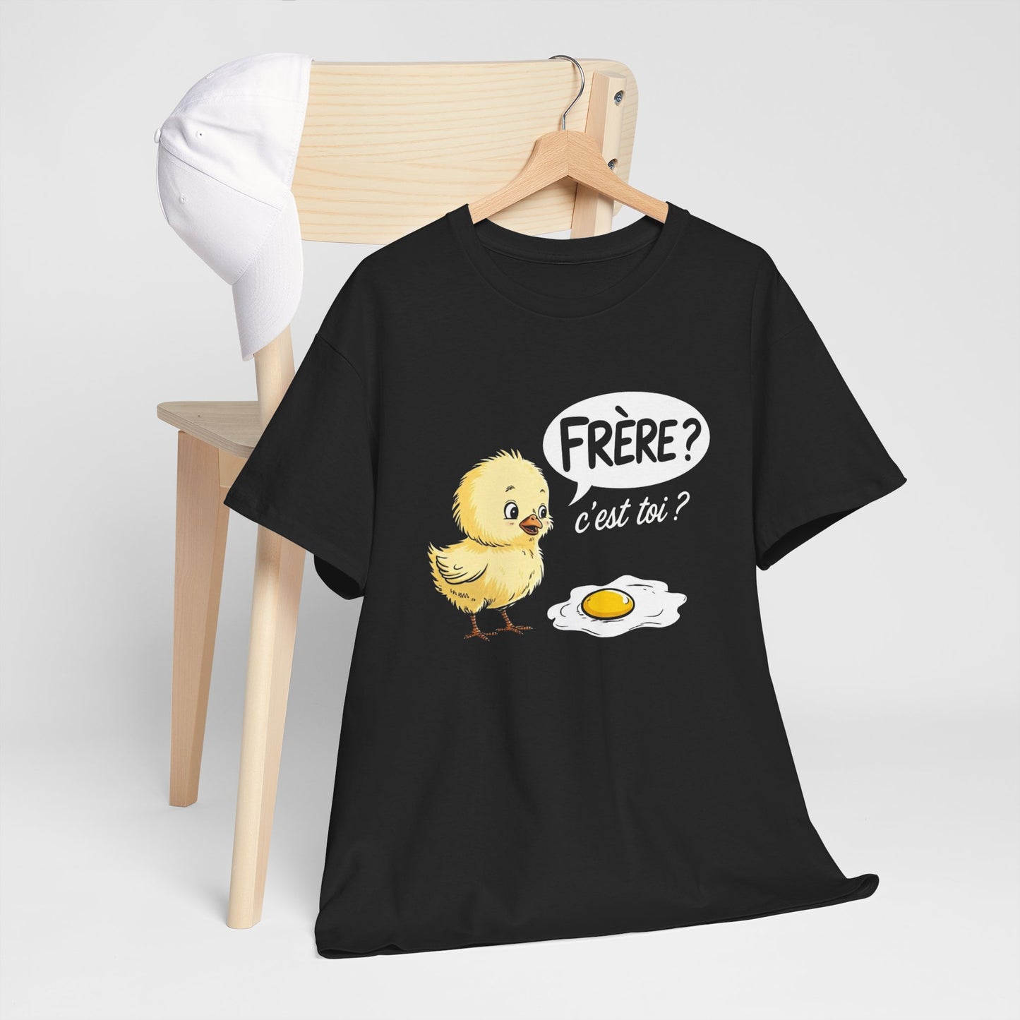 T-Shirt Humoristique Poussin Homme Femme – Tee Shirt Drôle Jeu de Mot Œuf Frère – Cadeau Fun Noir Blanc Gris
