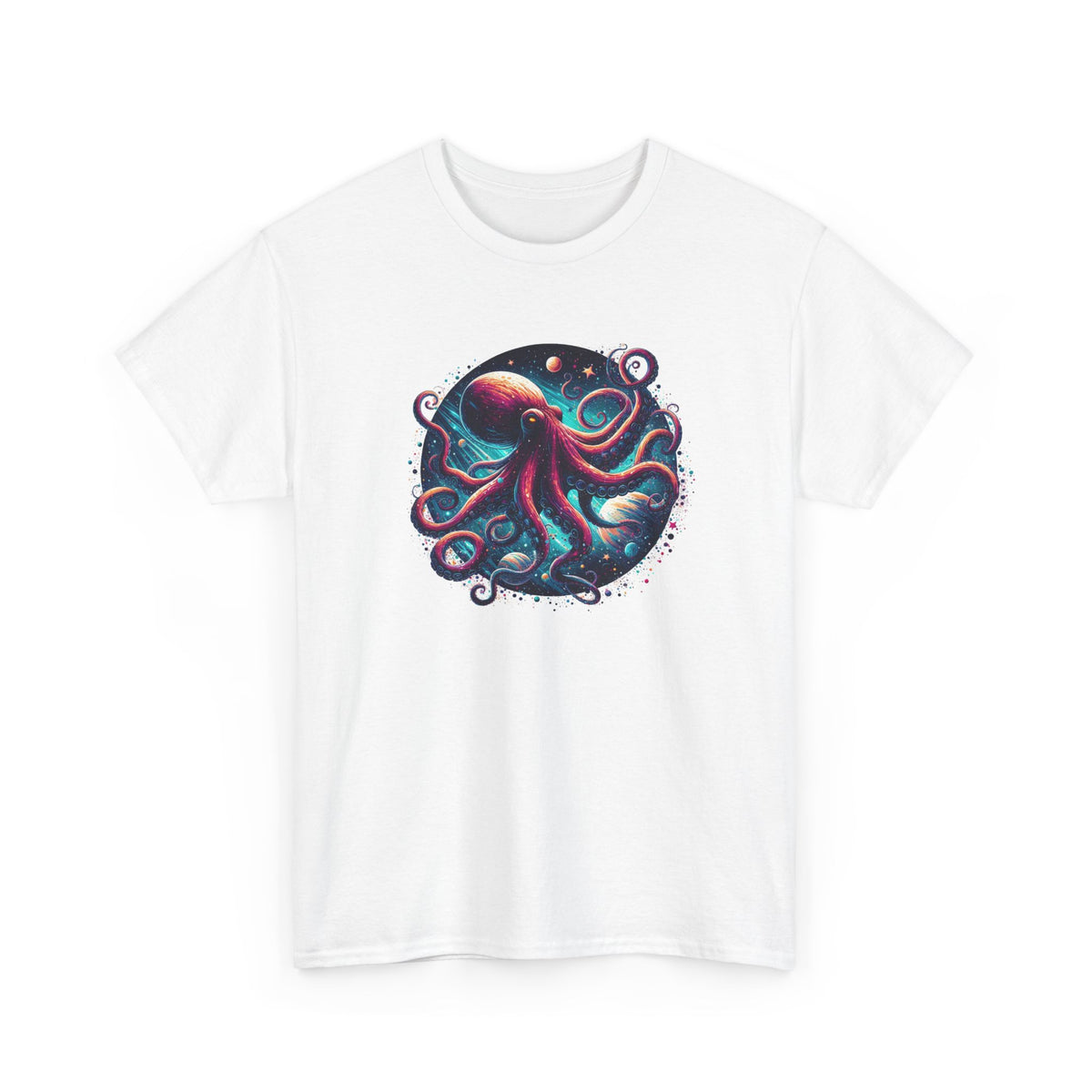 Tee Shirt Pieuvre Cosmique Homme Femme – T-Shirt Poulpe Espace Galaxie Planètes – Animal Marin Fantasy Coloré