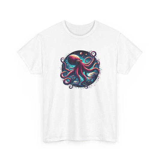 Tee Shirt Pieuvre Cosmique Homme Femme – T-Shirt Poulpe Espace Galaxie Planètes – Animal Marin Fantasy Coloré