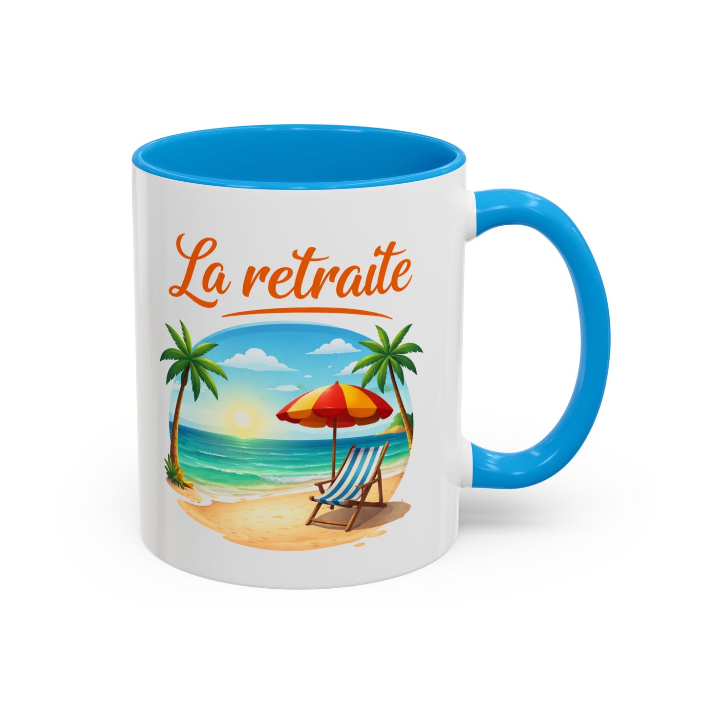 Mug Retraite Plage Tropicale – Tasse Vacances Soleil Mer Palmiers – Cadeau Départ Retraite Homme Femme – Céramique 325ml Noir Bleu Rouge