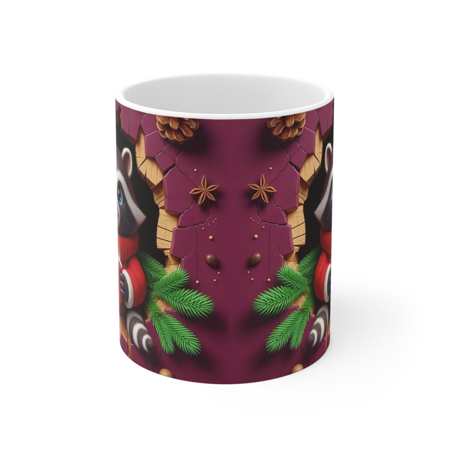 Tasse Raton Laveur Hiver – Mug Céramique 325ml – Cadeau Noël Animaux Chaud Cocooning