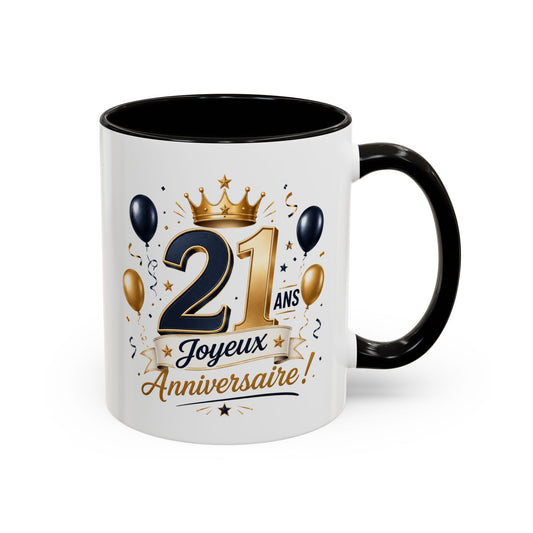 Mug Joyeux 21 Ans – Tasse Anniversaire 21 Ans – Cadeau Original pour Femme Homme – Idée Cadeau 21e Anniversaire Noir Bleu Rouge