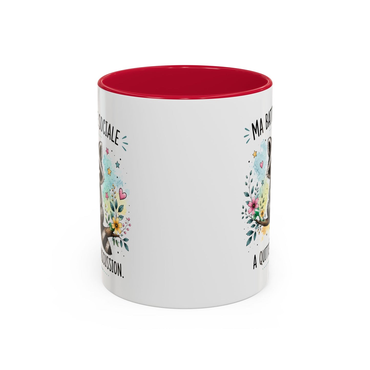 Tasse Raton Laveur Drôle Homme Femme – Mug Ma batterie sociale a quitté la discussion – Cadeau Humour Introverti 325 ml