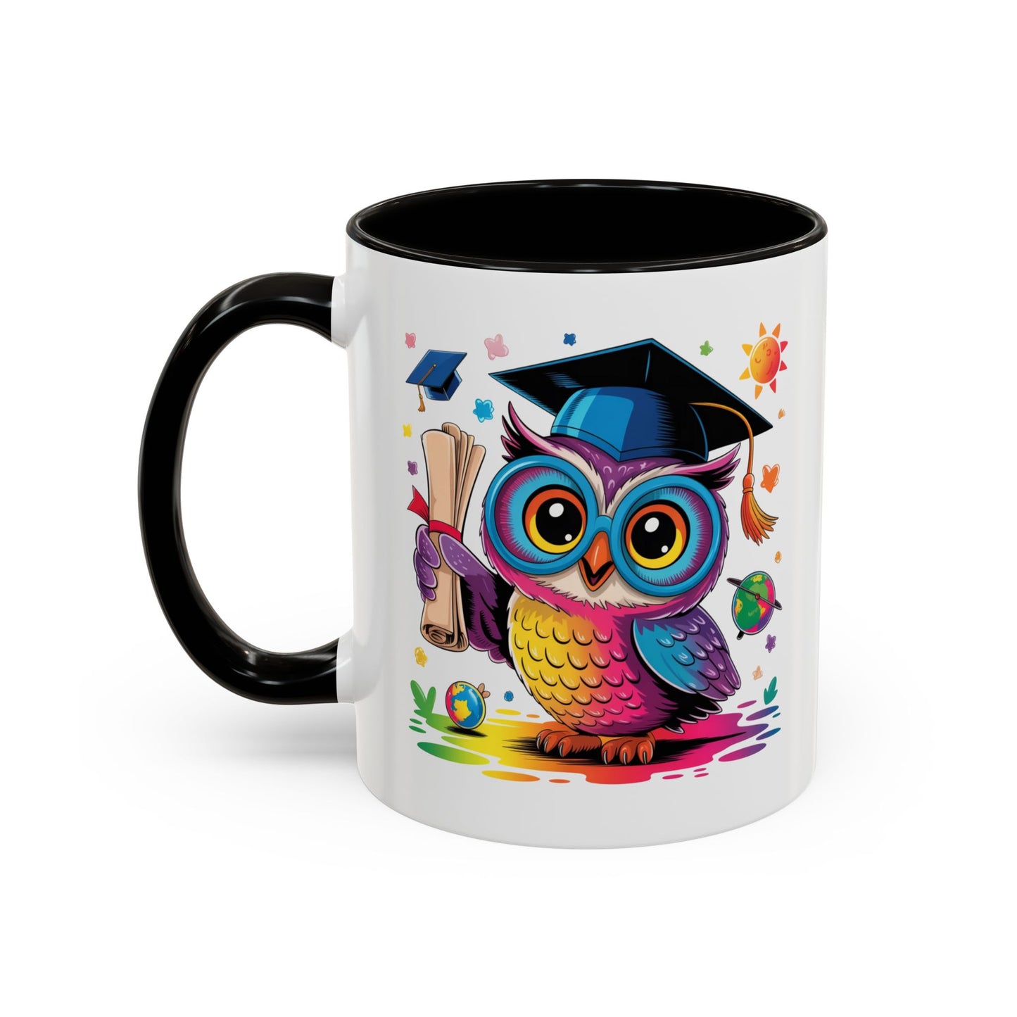 Mug Hibou Diplômé – Tasse Chouette Colorée avec Diplôme et Mortier – Cadeau Étudiant 325ml