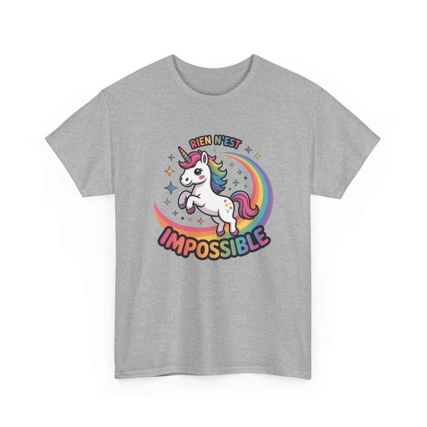 T-Shirt Licorne "Rien n’est Impossible" – Design Arc-en-Ciel Féérique – Tee-Shirt Motivation Enfantin et Fun