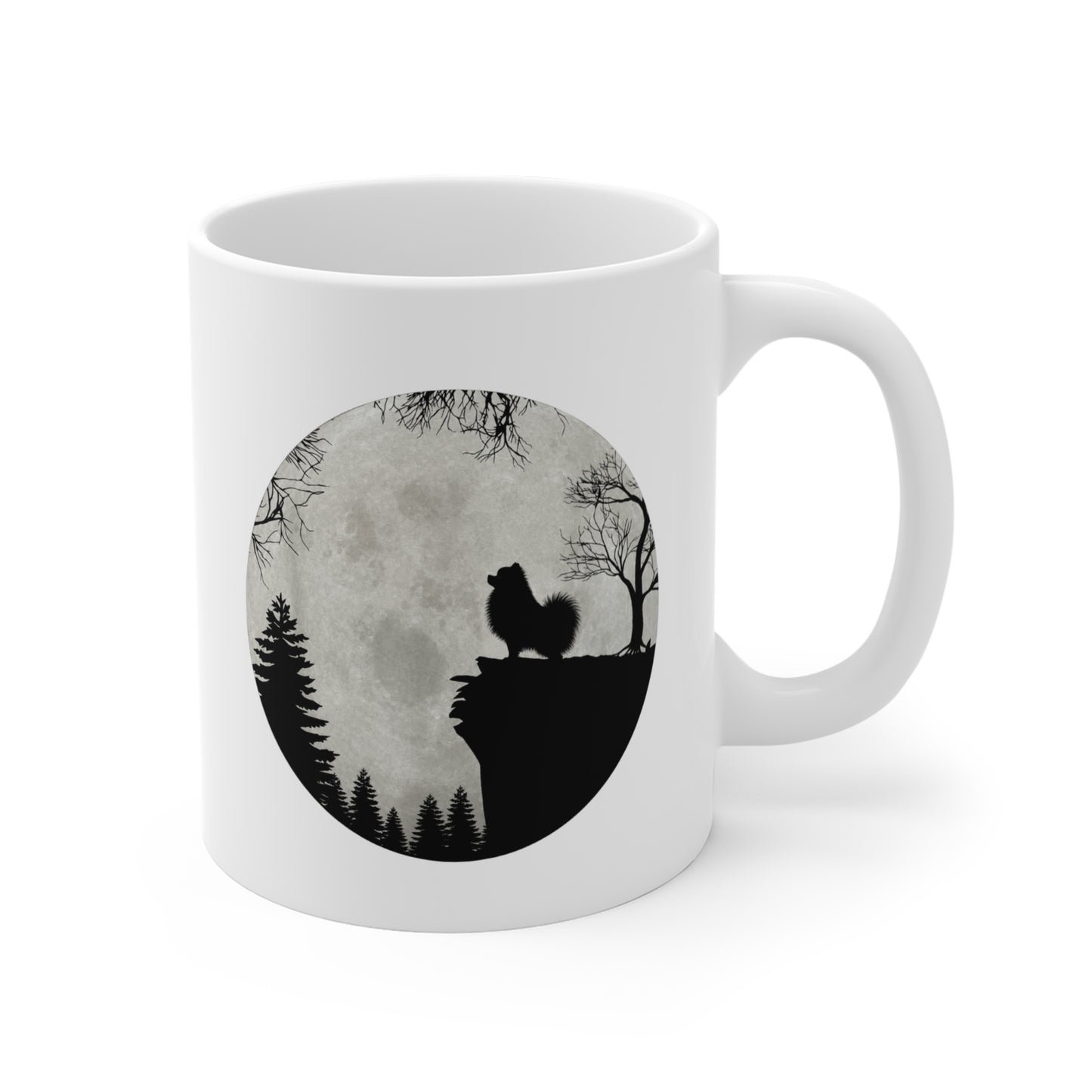 Mug Spitz Nain Silhouette sous la Lune – Tasse Chien Forêt Nature – Cadeau Original pour Amoureux des Chiens Homme et Femme 325 ml