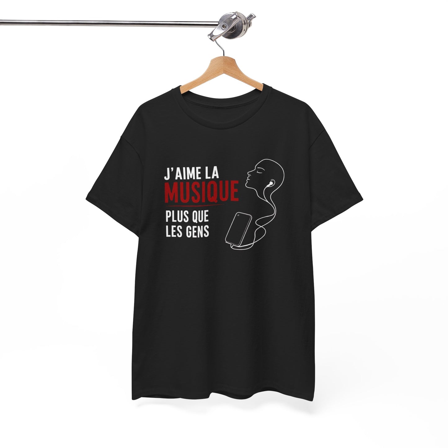 T-Shirt J’Aime La Musique Plus Que Les Gens Homme Femme – Tee Shirt Humour Musique – Cadeau Fan Musique Noir Blanc Gris