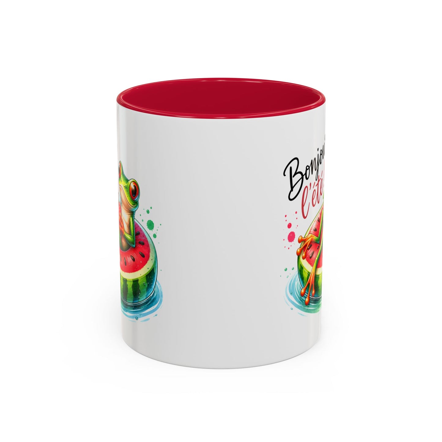 Tasse Bonjour l’Été – Mug Grenouille sur Bouée Pastèque – Cadeau Été Vacances Humour Homme Femme 325ml