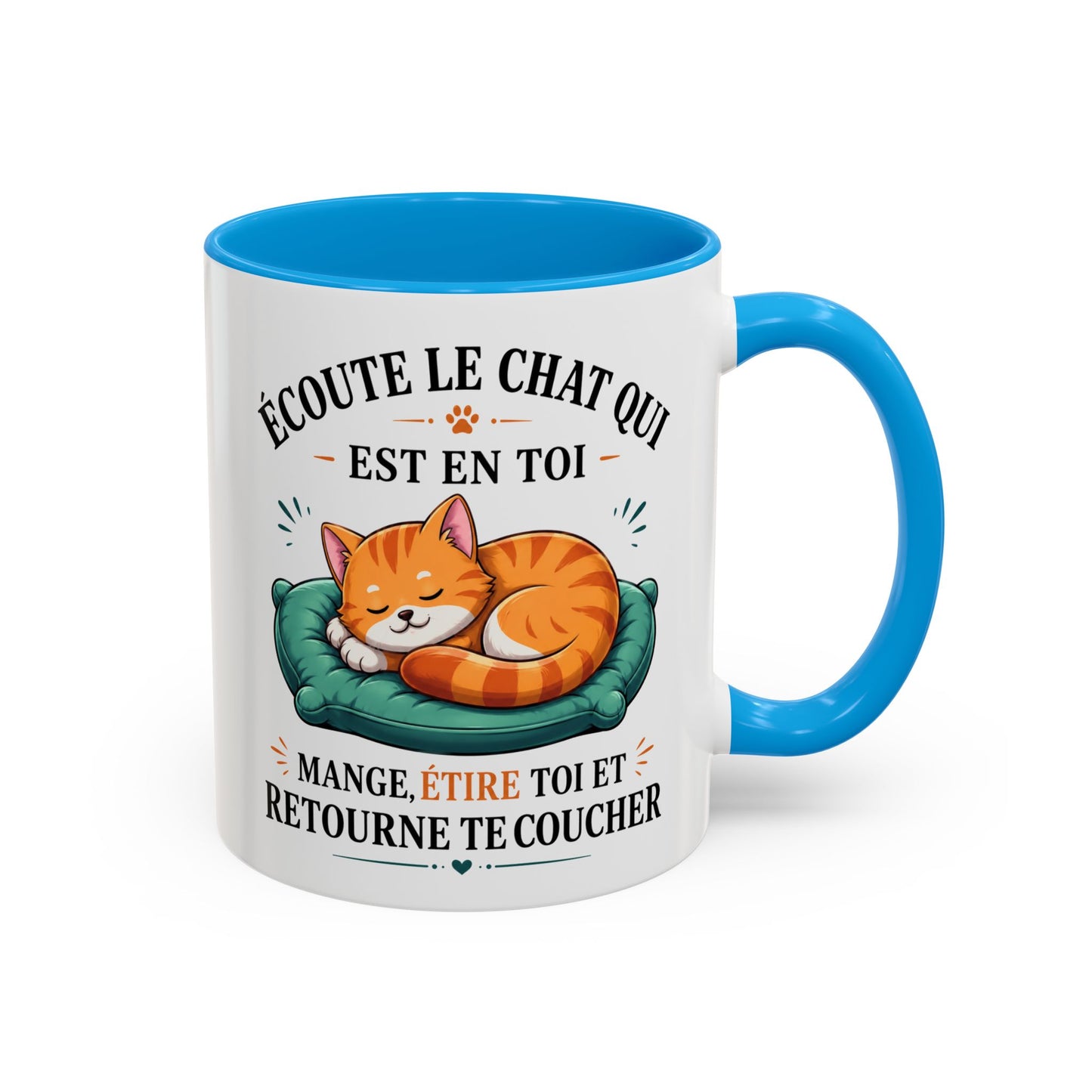 Tasse Écoute Le Chat Qui Est En Toi – Mug Chat Humoristique et Relax – Cadeau Femme Homme Amoureux des Chats 325ml