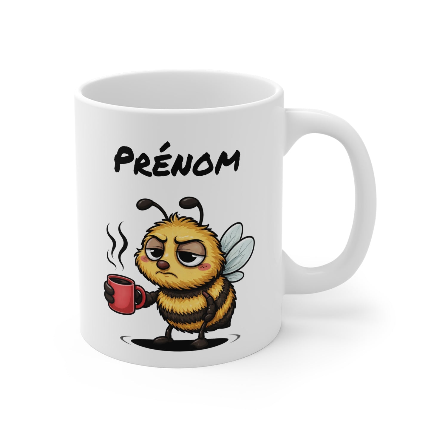 Tasse Personnalisable Abeille Fatiguée – Mug Humour Café Matin Difficile – Cadeau Drôle Prénom 325ml