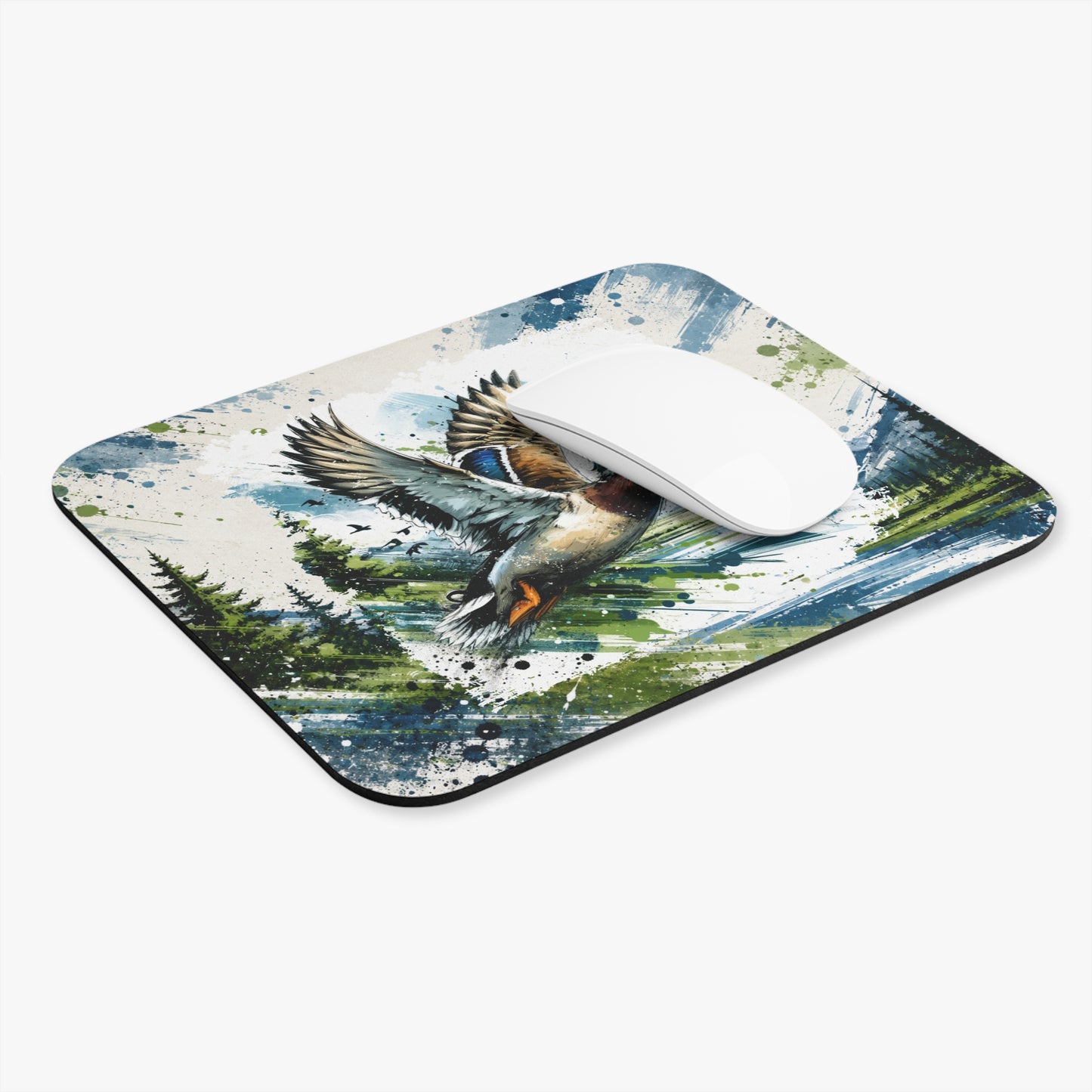 Tapis de Souris 22x18cm Canard Colvert Nature Sauvage Chasse Étang Oiseau Aquatique Illustration Bureau Gaming Décoration