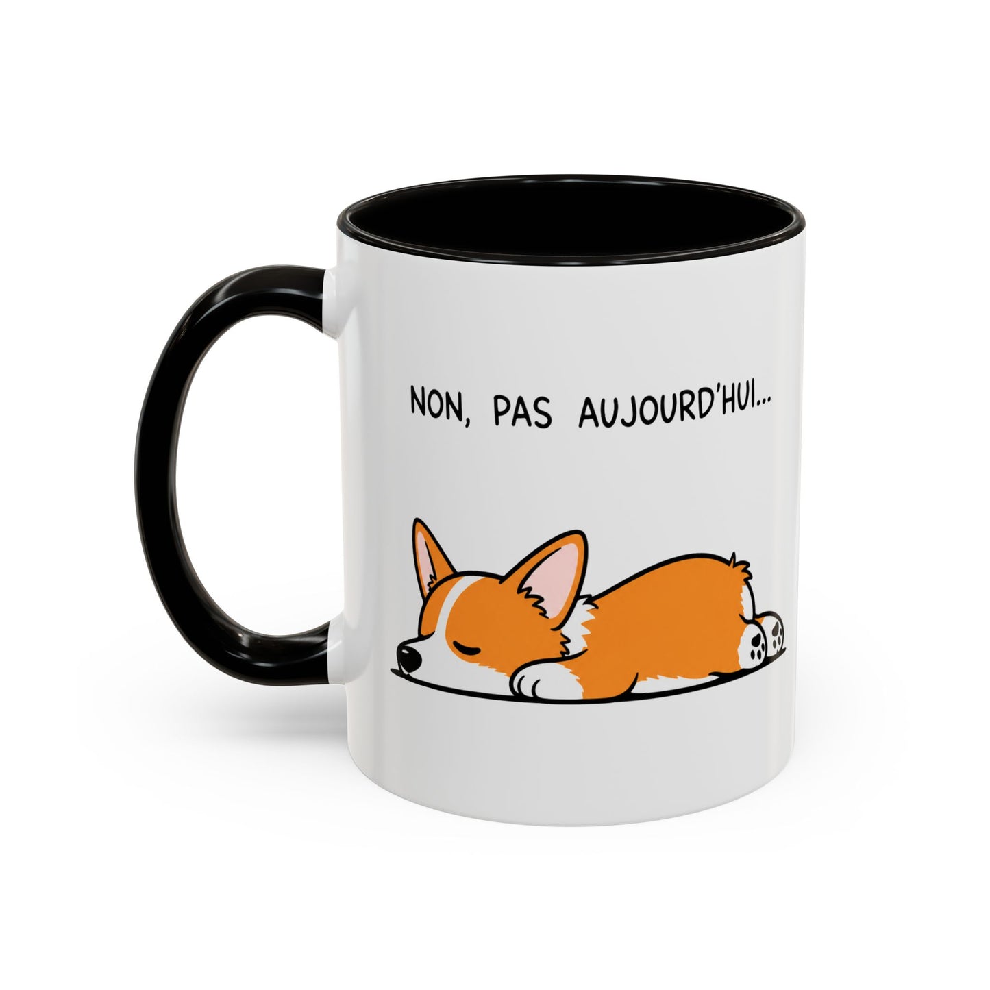 Tasse Non Pas Aujourd’hui – Mug Humour Corgi Endormi – Cadeau Chien Homme Femme 325ml