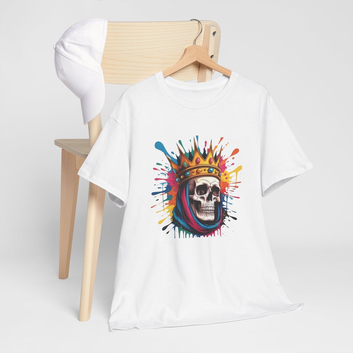 T-Shirt Crâne Couronne Adulte – Skull King Street Art – Tee Shirt Graphique Urbain Noir Blanc Gris Cadeau Original
