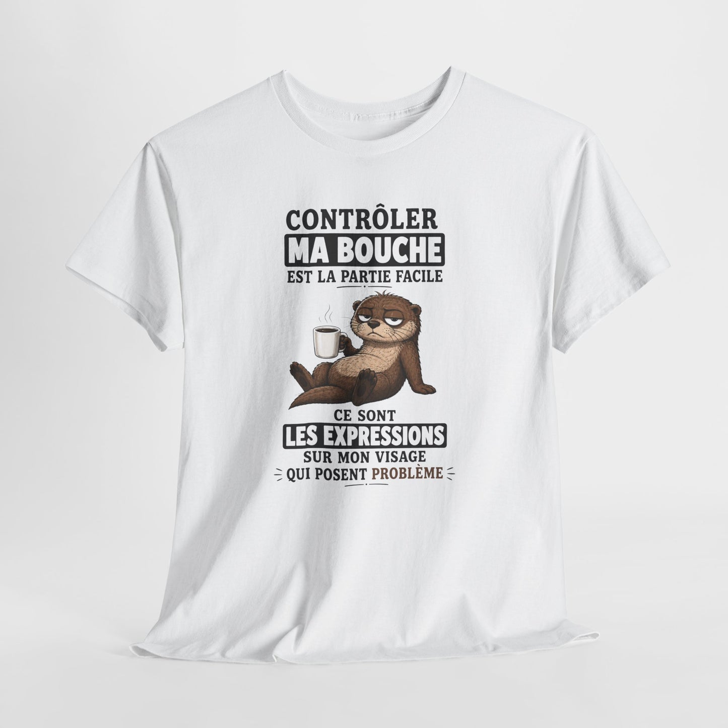 T-Shirt Humour Homme et Femme – Loutre Café Expression Visage – Cadeau Drôle Caractère Sarcastique – Idée Cadeau Original