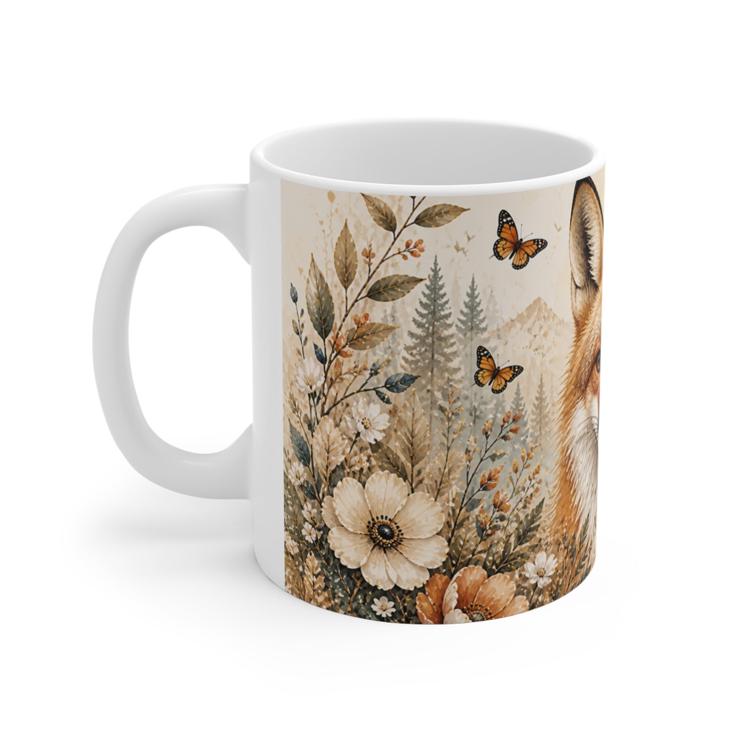 Tasse Renard Floral Vintage – Mug Animal Forêt Nature – Cadeau Homme Femme Enfant 325ml