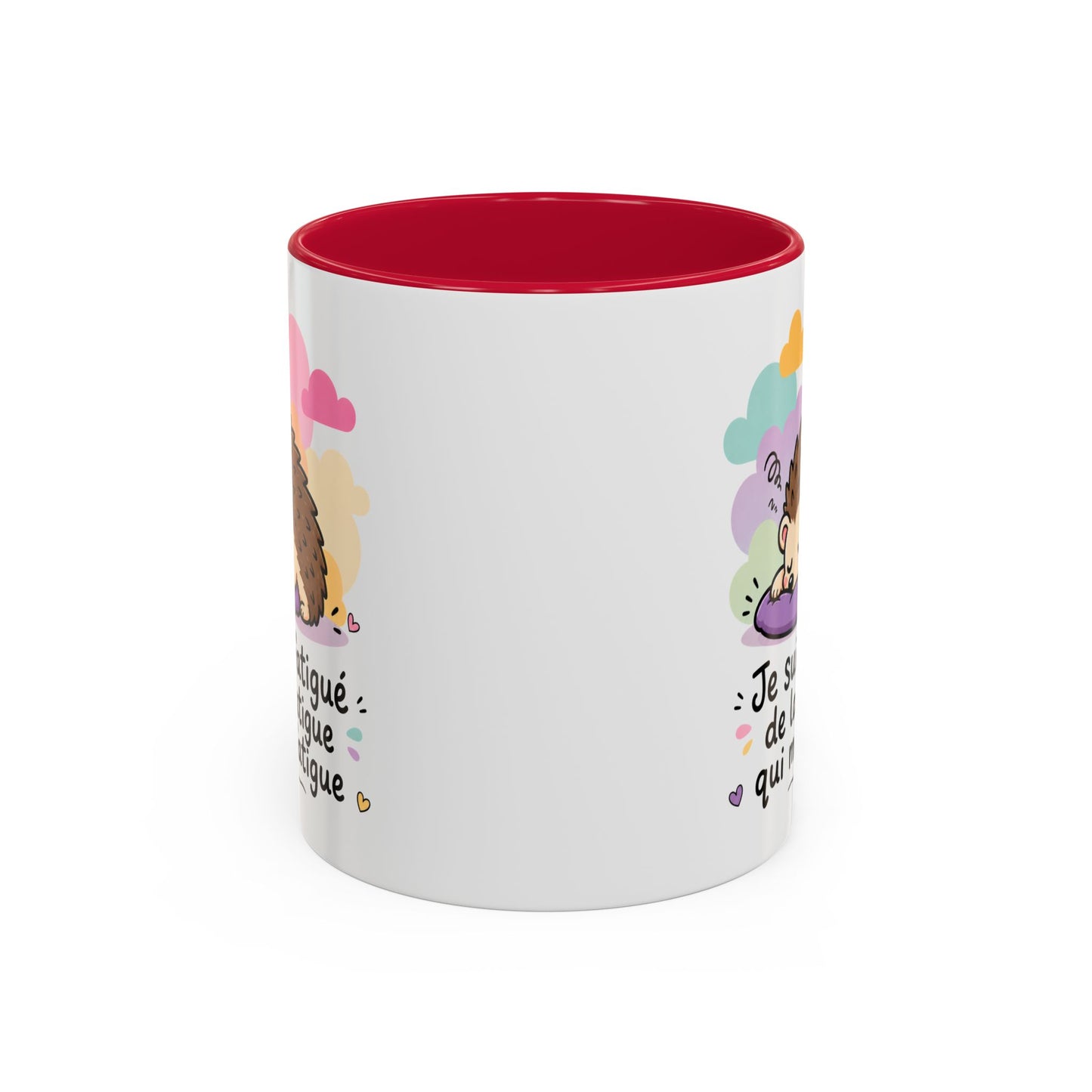 Tasse Je Suis Fatigué de la Fatigue – Mug Humour Hérisson Fatigué – Cadeau Homme Femme 325ml Noir Bleu Rouge