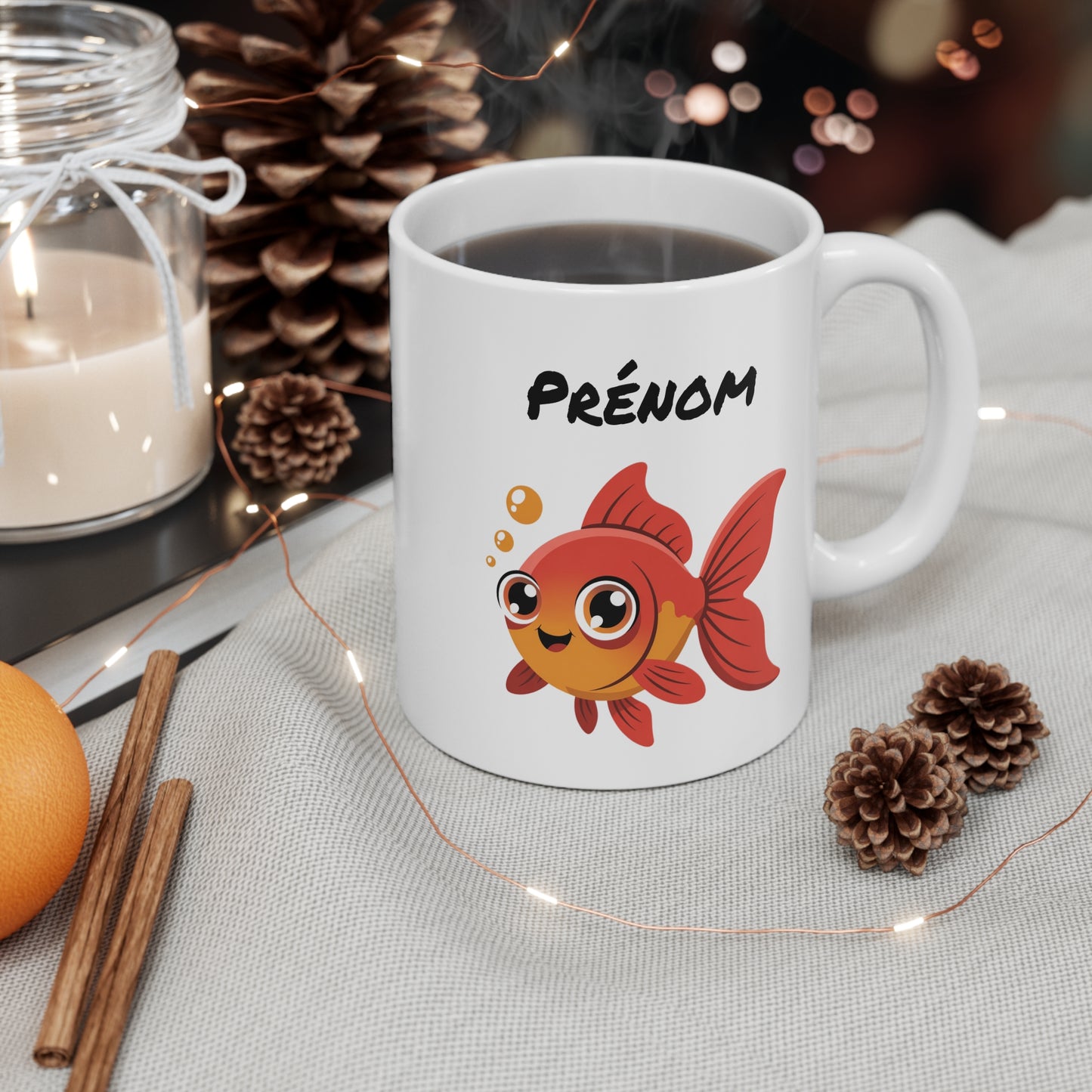 Mug Personnalisable Poisson Rouge Kawaii – Tasse Mignonne Enfant ou Adulte – Cadeau Original et Coloré 325ml