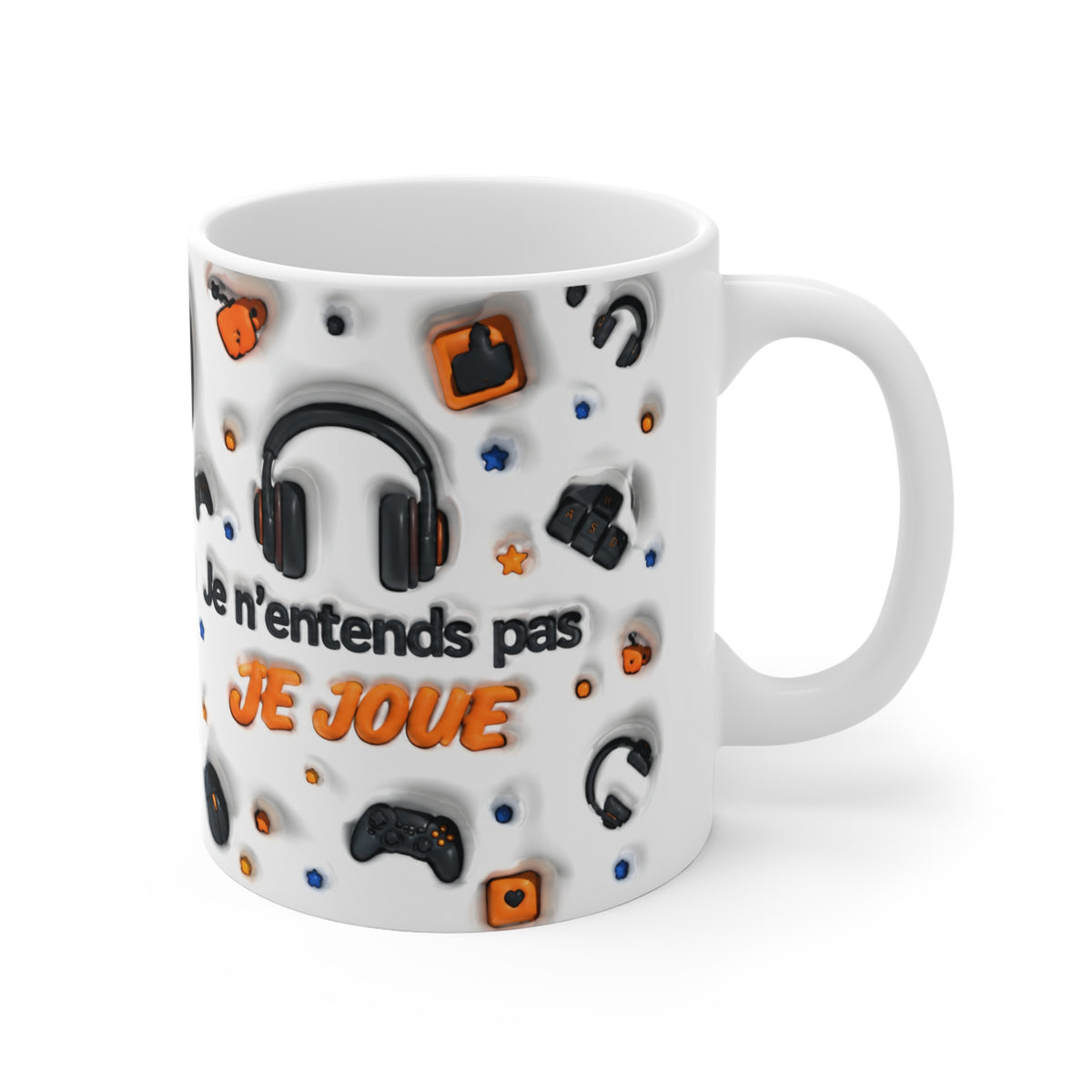 Mug Gamer « Je n’entends pas, je joue » – Tasse Gaming avec Casque, Manettes et Clavier – Cadeau Original Joueur Jeux Vidéo