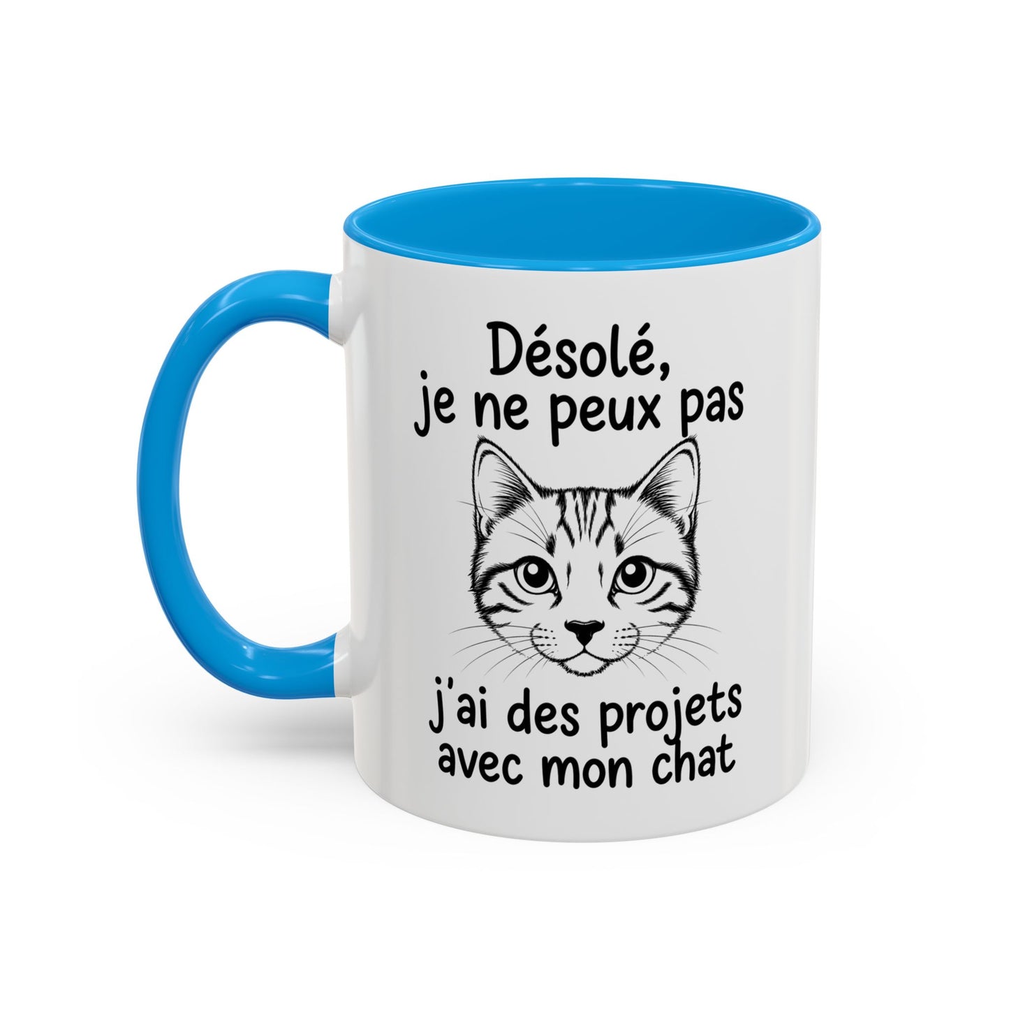 Tasse Chat Homme et Femme – Désolé je ne peux pas j'ai des Projets avec mon Chat – Mug Humour  – Cadeau Original pour Amoureux des Chats – 325 ml