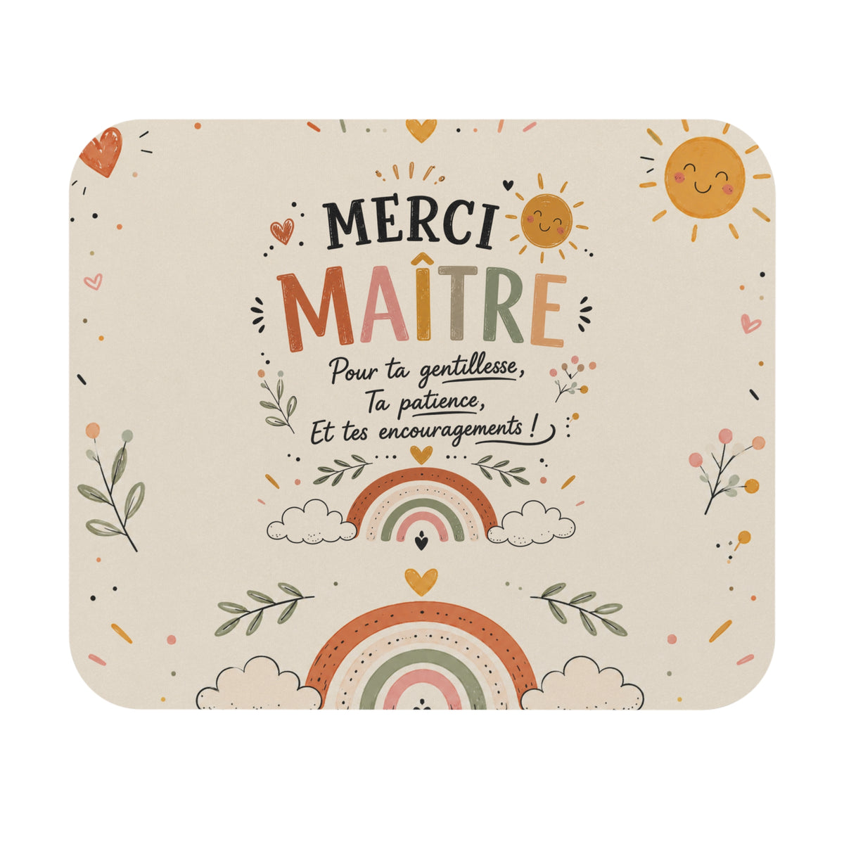 Tapis de Souris 22x18 cm Merci Maître – Pour Ta Gentillesse, Ta Patience et Tes Encouragements – Cadeau Fin d’Année Scolaire