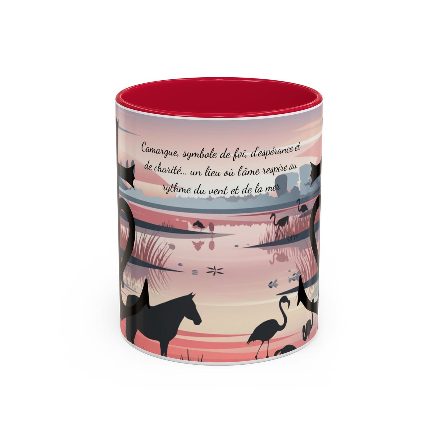 Mug Camargue Foi Espérance Charité – Tasse Croix Camarguaise Flamants Roses Chevaux – Cadeau Tradition Camarguaise 325ml