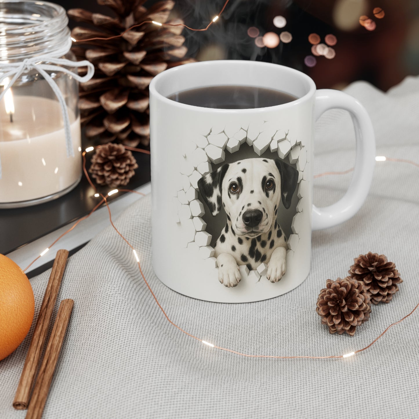 Mug Dalmatien Effet Mur Cassé – Tasse Chien 3D Trompe-l’œil – Cadeau Original Amoureux du Dalmatien