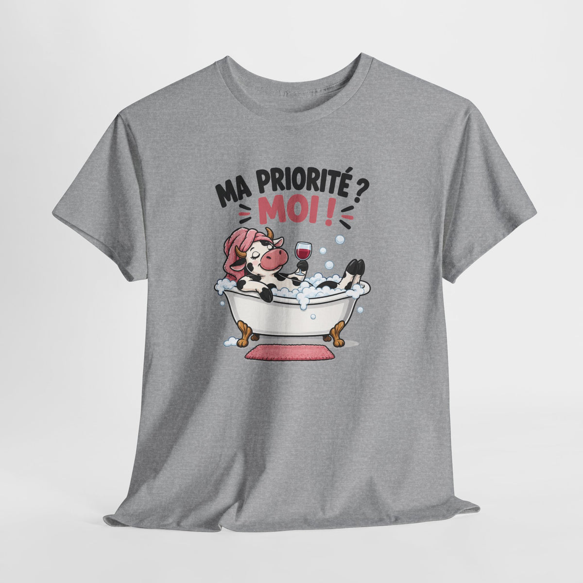 Tee Shirt Femme Ma Priorité Moi – T-Shirt Humour Détente Bain Vin – Cadeau Femme Drôle et Original